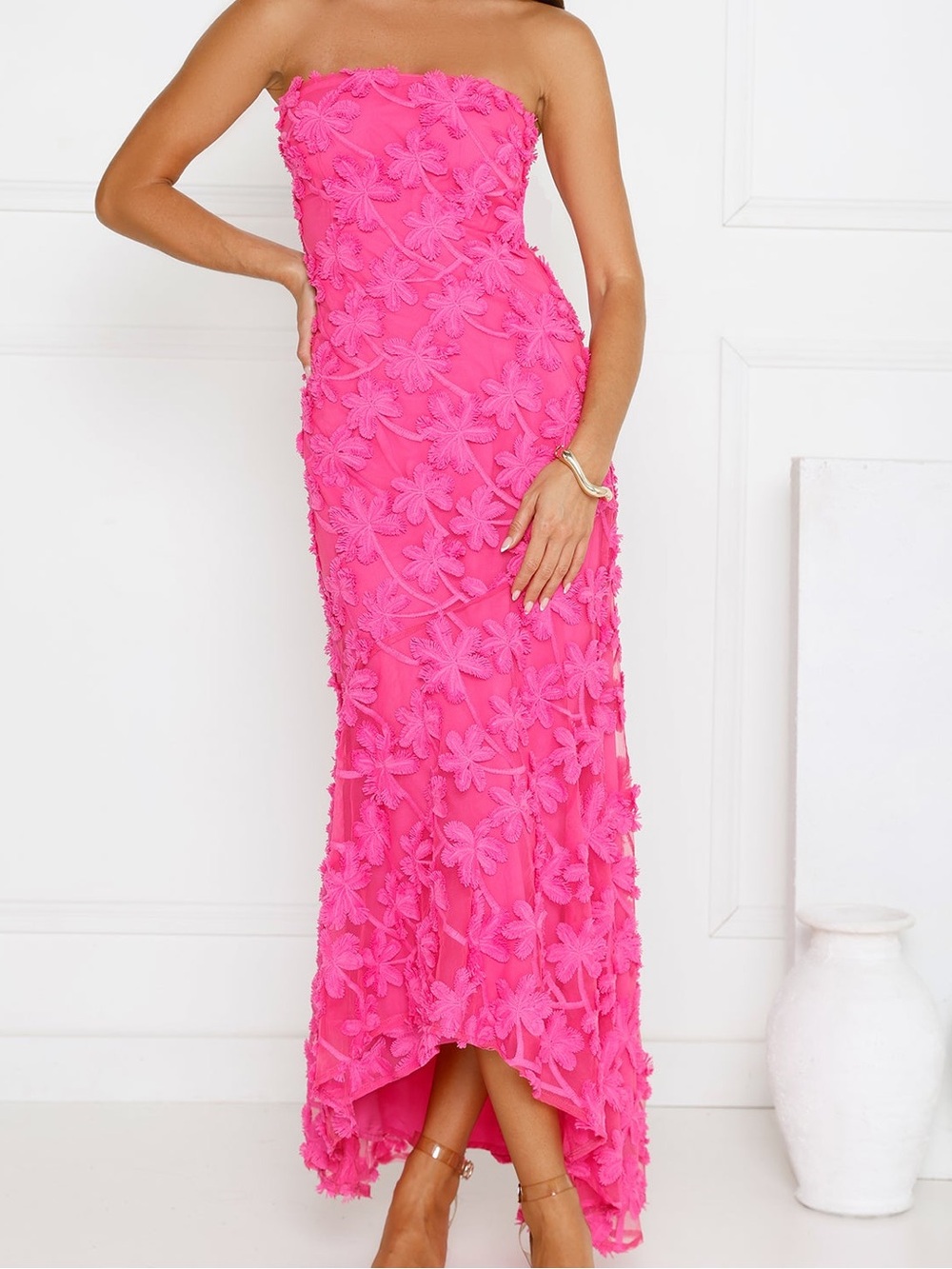 Hello Molly URBAN PETAL STRAPLESS MAXI DRESS PINK